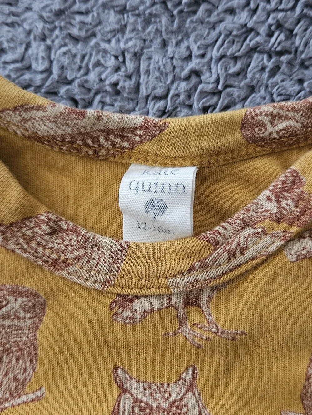 Kate Quinn Organic Cotton Mustard Owl Print Baby One-Piece